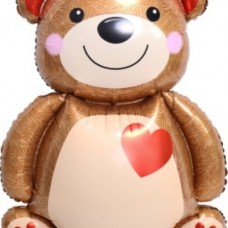 Шар (33''/84 см) Фигура, Мишка с сердцем, 1 шт. в уп. 