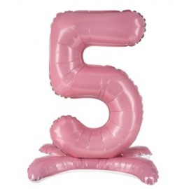 Шар (32''/81 см) Цифра, 5 на подставке, Розовый, 1 шт. в уп. 
