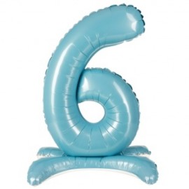 Шар (32''/81 см) Цифра, 6 на подставке, Голубой, 1 шт. в уп. 