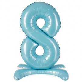 Шар (32''/81 см) Цифра, 8 на подставке, Голубой, 1 шт. в уп. 