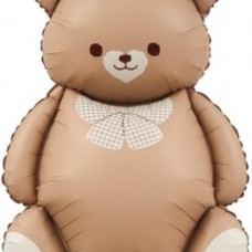 Шар (35''/89 см) Фигура, Мишка с бантом, Коричневый, Сатин, 1 шт. в уп. 