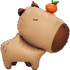 Шар (31''/79 см) Фигура, Капибара с мандаринкой, 1 шт. в уп. 