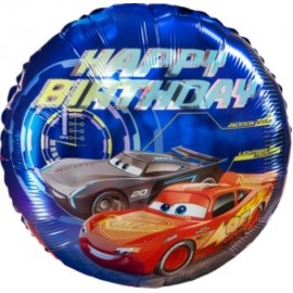 Шар (18''/46 см) Круг, Гоночные машинки, Happy Birthday, 1 шт. в уп.