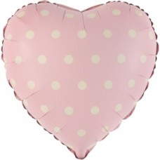 Шар (18''/46 см) Сердце, Кремовый горошек, Розовый, 1 шт. 