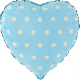 Шар (18''/46 см) Сердце, Кремовый горошек, Голубой, 1 шт. 