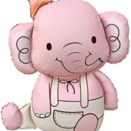 Шар (35''/89 см) Фигура, Слоник в колпачке, Розовый, 1 шт. в уп. 