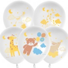 Шар (12''/30 см) Любимые зверята, Белый, пастель, 2 ст, 25 шт. 
