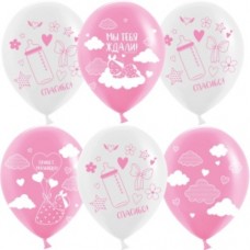 Шар (12''/30 см) Привет, Малышка!, Белый/Розовый, пастель, 2 ст, 25 шт. 