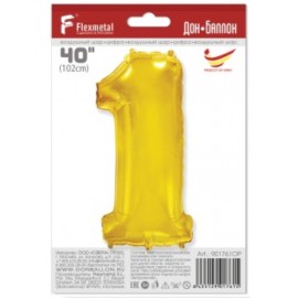 Шар (40''/102 см) Цифра, 1, Золото, 1 шт. 