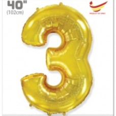 Шар (40''/102 см) Цифра, 3, Золото, 1 шт. 