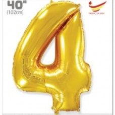 Шар (40''/102 см) Цифра, 4, Золото, 1 шт. 
