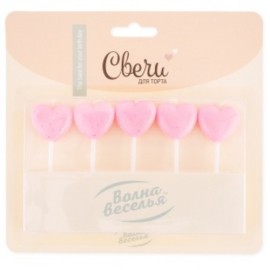 Свечи Сердце, Розовый, с блестками, 5 шт. с держат. 