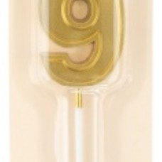 Свеча Цифра, 9 Чистая линия, на шпажке, Золото, 4,7*6,7 + 7 см, 1 шт. с держат. 