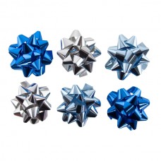 Бант Звезда, Микс 3 цвета, Синий/Голубой/Серебро, Металлик, 7,6 см, 1 шт. 
