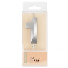 Свеча Цифра, 1 Грани, Серебро, Металлик, 4,2*6 + 4,5 см, 1 шт. с держат. 