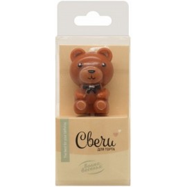 Свечи Фигура 3D, Мишка, Коричневый, 2,5*4 + 3 см, 1 шт. с держат. 
