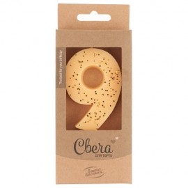 Свеча Цифра, 9 ЭКО, Кремовый, с блестками, 4,3*7,5 + 4,5 см, 1 шт. с держат. 