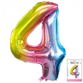 К 40 Цифра 4 Радуга нежный градиент в упаковке /  Four soft gradient / 1 шт /, Фольгированный шар 