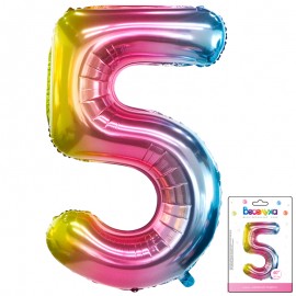 К 40 Цифра 5 Радуга нежный градиент в упаковке /  Five soft gradient / 1 шт /, Фольгированный шар 