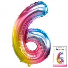 К 40 Цифра 6 Радуга нежный градиент в упаковке / Six soft gradient / 1 шт /, Фольгированный шар 