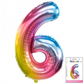 К 40 Цифра 6 Радуга нежный градиент в упаковке / Six soft gradient / 1 шт /, Фольгированный шар 