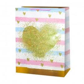 Пакет подарочный, Ванильное сердце, Дизайн №1, с блестками, 40*31*12 см, 1 шт. 