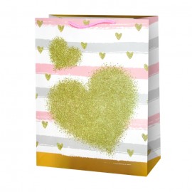 Пакет подарочный, Ванильное сердце, Дизайн №2, с блестками, 32*26*10 см, 1 шт. 