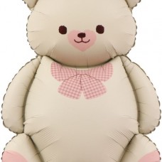 Шар (35''/89 см) Фигура, Мишка с бантом, Бежевый/Розовый, Сатин, 1 шт. 