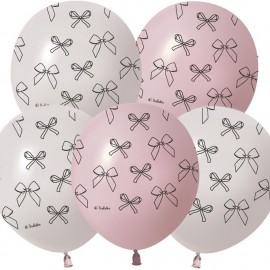 Шар (12''/30 см) Бантики, Ассорти, пастель ретро, 5 ст, 25 шт. 
