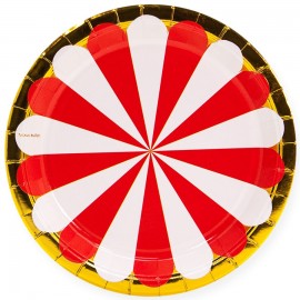 Тарелки (7''/18 см) Золотая кайма, Красный/Белый, Металлик, 6 шт.