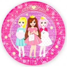 Тарелки (7''/18 см) Куклы Принцессы, Розовый, 6 шт. 
