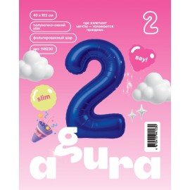 Шар (40''/102 см) Цифра, 2 Slim, Полуночно-синий, 1 шт. в уп. 
