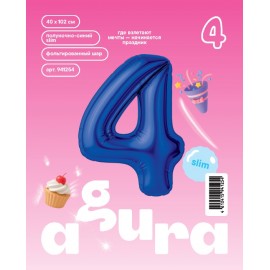 Шар (40''/102 см) Цифра, 4 Slim, Полуночно-синий, 1 шт. в уп. 