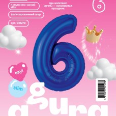 Шар (40''/102 см) Цифра, 6 Slim, Полуночно-синий, 1 шт. в уп. 