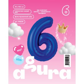 Шар (40''/102 см) Цифра, 6 Slim, Полуночно-синий, 1 шт. в уп. 