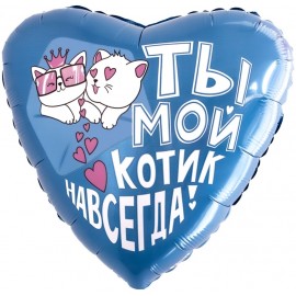 Шар (19''/48 см) Сердце, Ты - мой котик навсегда, 1 шт. 