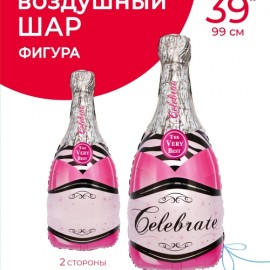 Шар (39''/99 см) Фигура, Бутылка Шампанское, Розовый, 1 шт. в уп. 