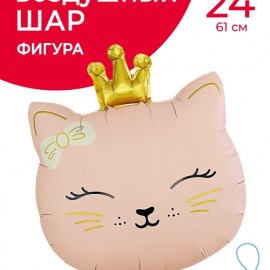 Шар (24''/61 см) Фигура, Кошечка Принцесса, Розовый, Сатин, 1 шт. в уп. 