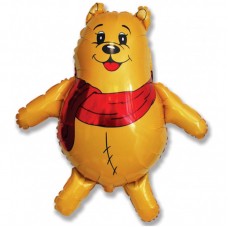Шар (33''/84 см) Фигура, Медвежонок с красным шарфом, Желтый, 1 шт.