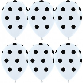 Шар (12''/30 см) Черные точки, Белый (005), пастель, 5 ст, 50 шт.