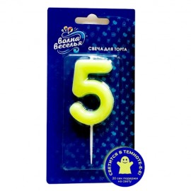 Свеча Цифра, 5 Люминесцентная, Флуор, 3,5*8,5 см, 1 шт. с держат. 
