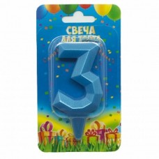 Свеча Цифра, 3 Геометрия, Синяя бирюза, 7 см, 1 шт. 