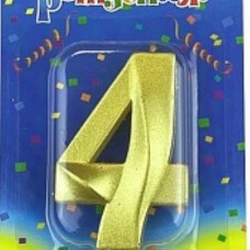 Свеча Цифра, 4 Грани, Золото, 7 см, 1 шт. 