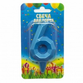 Свеча Цифра, 6 Геометрия, Синяя бирюза, 7 см, 1 шт. 