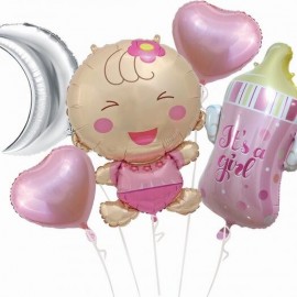 Набор шаров (33"/84"см) С рождением малыши девочки, Розовый, 5 шт. в уп. 