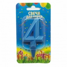 Свеча Цифра, 4 Геометрия, Синяя бирюза, 7 см, 1 шт. 