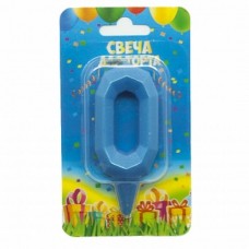 Свеча Цифра, 0 Геометрия, Синяя бирюза, 7 см, 1 шт. 