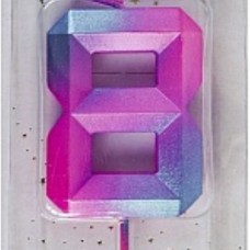 Свеча Цифра, 8 Пурпурные грани, 4,3 см,1 шт. 