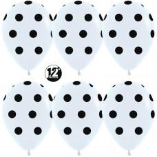 Шар (12''/30 см) Черные точки, Белый (005), пастель, 5 ст, 12 шт.