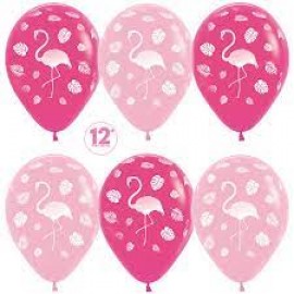 Шар (12''/30 см) Фламинго, Фуше (012)/Розовый (009), пастель, 2 ст, 12 шт.